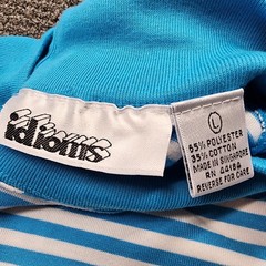 Vintage 80s Idioms Striped Mock Neck Top Teal Blue White Sleeveless Knit Large