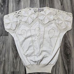 VTG NOS Hand Made BANDO Crochet Lace 100% Cotton Linen Tunic Large Women’s Top