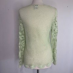 Vintage Y2K Together Mint Green Floral Crochet Blouse Top Size Large