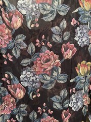 Vintage Nostalgia Dress Black Floral L Long Sleeve Button Ruffled Semi-Sheer