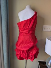 Vintage 90s Masquerade One-Shoulder Red Cocktail Dress with Rosette Detail