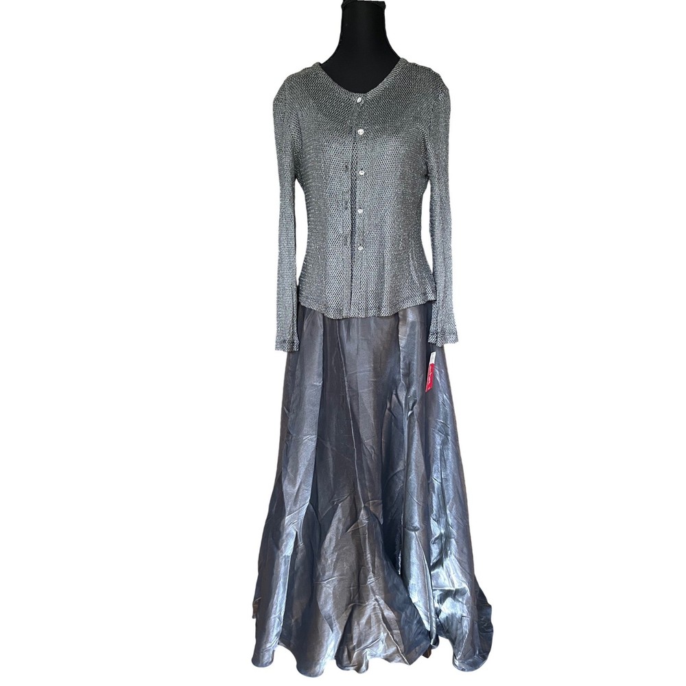 Cachet Vintage 90s Metallic Silver Evening Gown Cardigan 8 Medieval Chainmail