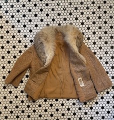 STUNNING Vintage Marissa of California Fox Fur Beige Tan Skirt Suit Set Sz 8-10