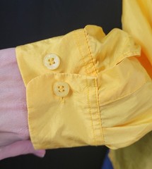 Vintage Bonjour Yellow Oversized Silk Blouse w Button Down & Flap Pockets Size M