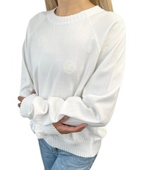 CHANEL Vintage 01P CC Logo Stamp Knit Sweater Top #46 White Pullover 902032