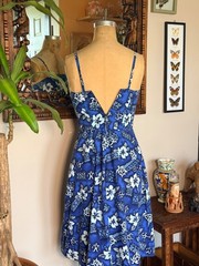 Vintage Handmade 60s Style Blue Hawaiian Print Sundress Size XS
