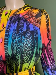 Amazing JEAN VARON Dress Designer Collector RARE Vintage 1970s 70s Rainbow Print
