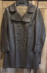 VINTAGE WOMEN M(12?) NEW ENGLAND SPORTSWEAR BROWN LEATHER COAT DOUBLE BREASTED