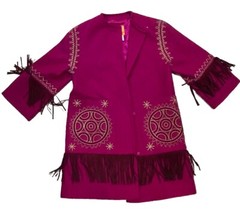 Vintage Christian Lacroix Pret-A-Porter Pink Suede Fringe Cashmere Wool Coat Sm