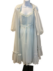 Vtg Gotham Gold Stripe Peignoir Set Blue Chiffon Smocked Small 1950s Radcliffe