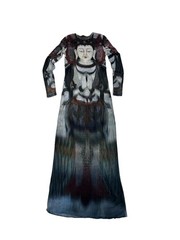 RARE 1997 VIVIENNE TAM CACHÉ SHEER MESH MAXI QUAN YIN PRINT BUDDHA L/S DRESS