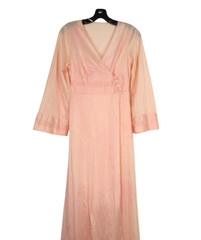 VTG MISTEE 2Pc Silky NYLON Peachy Pink PEIGNOIR Button ROBE/NIGHTGOWN SET Sz S