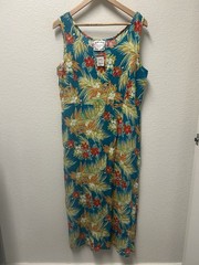 Vintage Dressing Clio Hawaiian Luau Maxi Dress Hibiscus Pineapple Sz M NWT