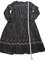 Vtg 1970s Malouf Of Dallas Dark Academia Black Floral Prairie Midi Dress Sz 10