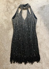 Vintage Riazee Boutique 100% Silk Black Beaded Evening Dress Size 10