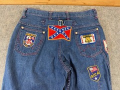 Vintage 70s Wrangler Buckle back Patchwork Jeans Rare USA Patches Size 27×30