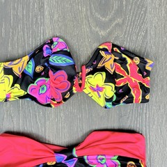 Vtg 90’s HOBIE Neon Notch Bandeau Bikini Top & Bottom Sz 5/6 Small MADE IN USA