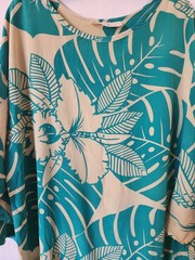 VTG 90s Rayon Drop Waist Green Tropical Palm Leaf Hawaiian Dress XL Midi Boho