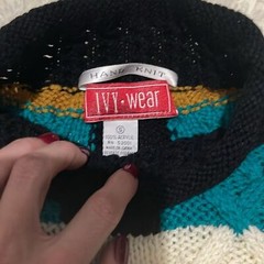 Vintage Ivy Wear Hand Knit 80’s Color Block Sweater, Size: Small, GUC!