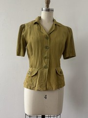 1930s 40s Woven Rayon Safari/Military/Utility Style Button Up Shirt Jacket S