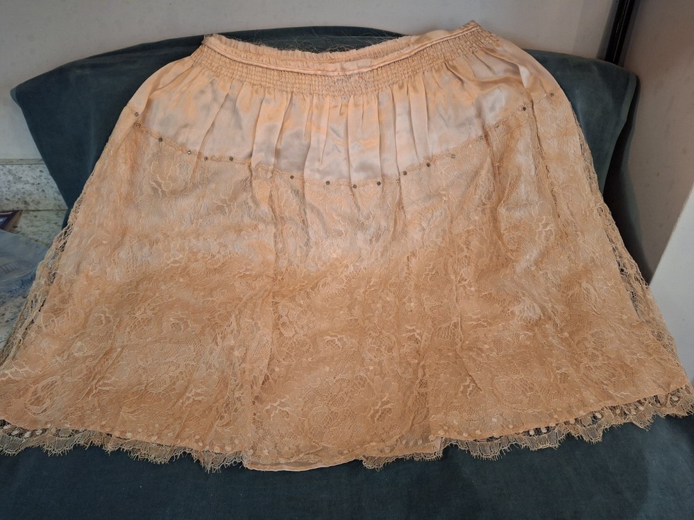 Vintage 1920s Pink Silk/Lace & Rhinstone Skirt Portion
