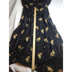 Karin Stevens Vintage Maxi Dress Black Gold Leaf Embroidery Velvet Collar Sz 14