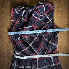 Vintage 1950s Black Red Tartan Plaid Dress Neck Tie Sleeveless Fit Flare XS