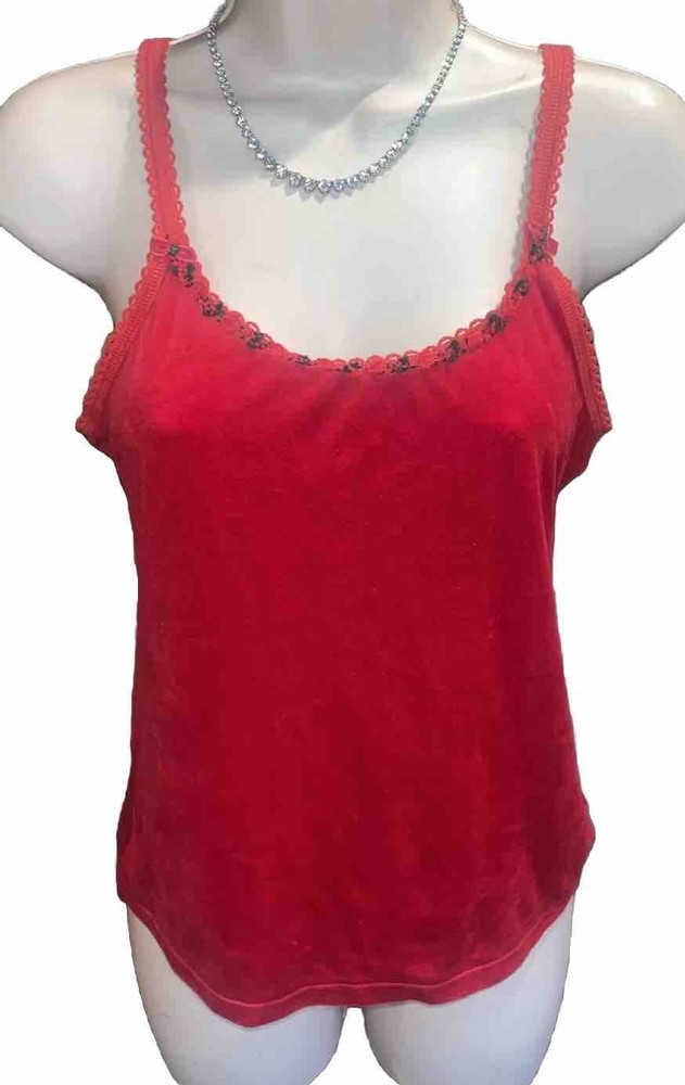 Rare Vintage Y2K Victorias Secret Country Red Velvet Lace Trim Cami Camisole Top