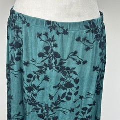 Vintage CitiKnits Teal Midi Skirt with Black Velvet Floral – SIZE L Whimsigoth