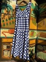 1970’s Checkerboard Print Blue and White Dress