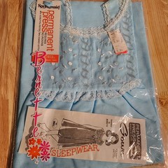 Vtg NOS Bernette Nightgown Blue Sz S Deadstock Granny Core Cotton Blend