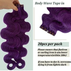 Body Wave Tape in Human Hair Extensions Purple 100% Remy Soft Sea 14-24in