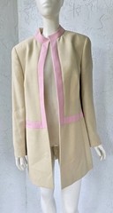 LOUIS FERAUD MID LENGTH WOOL OPEN BLAZER MANDARIN COLLAR TAN PINK WOMEN’S 10