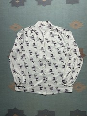 Vintage 70s long sleeve button shirt nylon polyester? carriage print women’s Lg