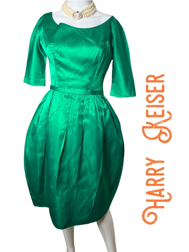 50’s Vintage Fit and Flare – Gorgeous Green Dress Union Made Size 10