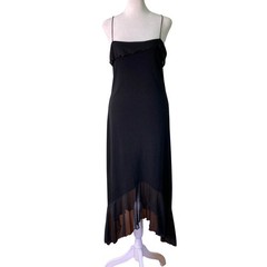 Byer Too! Vintage Slip Dress Black Asymmetrical Ruffle Chiffon Whimsigoth Size L