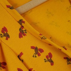 Betsey Johnson Alley Cat 7/8 XS Dress Vintage 70s Bird Print Yellow Puff Sleeve