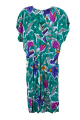 NWOT 80s VGT Green Purple Floral Iris Tropical Tea Sun Knee Dress by V.L.P. M/L