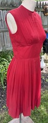 VTG 50s Dress Red Chiffon Pleated Retro Pinup Rockabilly Sz S 32x26x34″