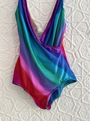 vintage 1980s jantzen one piece swimsuit bathing suit colorful rainbow beach