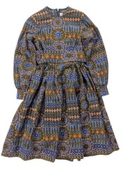 Vintage 70s JAEGER Mandala Geometric Dress UK 8.5 XS Bishop Sleeve Authentic Mod