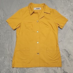 VTG Wrangler Shirt Womens Medium Yellow Uniform Short Sleeve Top Made In USA