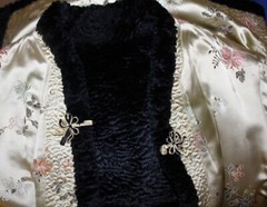 Estate Vintage Chinese Satin Faux Fur 60s 70s Blazer Jacket Sz S M