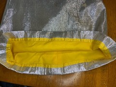 Vintage 60s Space Age Tinsel Foil Mini Dress Marigold Yellow Lining Mod GoGo S
