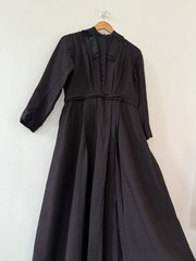 Antique Victorian Wool Crepe Full Length Winter Wrapper Dress/Duster Mourning M
