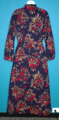 Vtg 70s Quilted Zip Front Robe Navy W/ Red Tan Bamboo Print Sz M/L