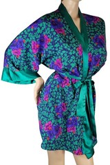 Vtg Victoria’s Secret Gold Label Poly Satin Green Purple Pink Red Floral Robe OS