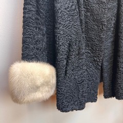 VTG Mink Trim Swakara Genuine South African Karakul Lamb Fur Swing Coat XL/1X