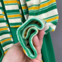 VTG 70s Terry Cloth Robe Green Yellow Striped Maxi Belted Loungewear M-XL Unisex