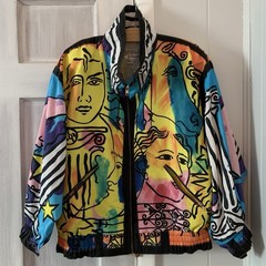 Vintage Jacket Giacca Sport Picasso-style multicolor abstract print Zipper Sz L